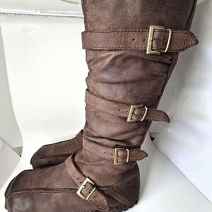 Aldo Leather Brown Boots with Buckle Straps 36 5-5.5